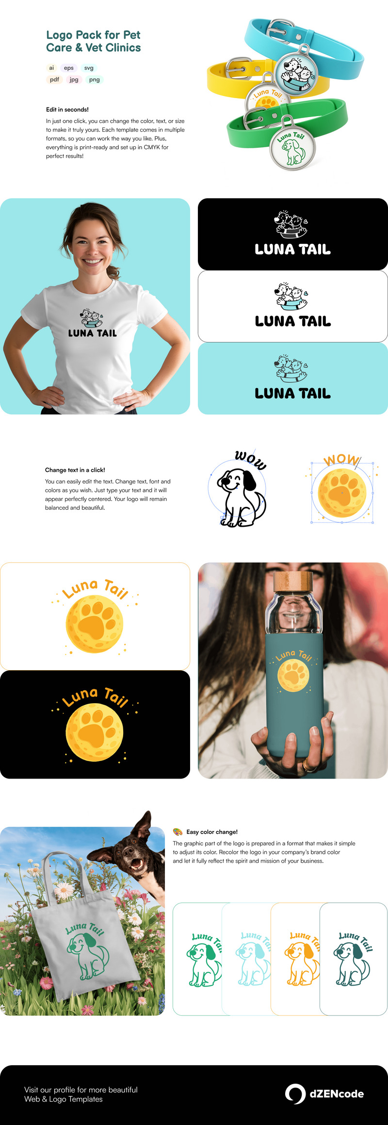 Luna Tail – Logopakket-sjabloon voor dierenverzorging en dierenklinieken. - Features Image 1
