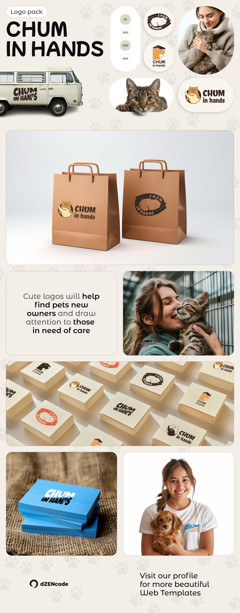 Chum in handen – Minimalistisch logopakketsjabloon voor dierenasiel - Features Image 1