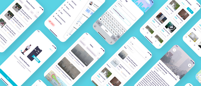 Airquaty - элементы мобильного пользовательского интерфейса приложения Качество воздуха - Features Image 1