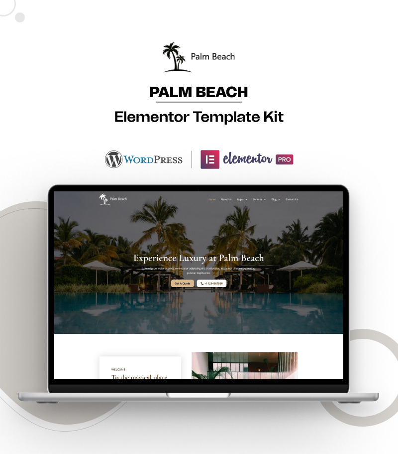 Palm Beach – Motel Klaar voor gebruik Schone en eenvoudige WordPress Elementor Kit - Features Image 1