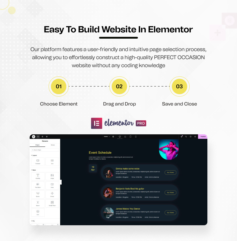 Perfect Occasion – Musical Event Ready to Use WordPress Elementor Template Kit - Features Image 4