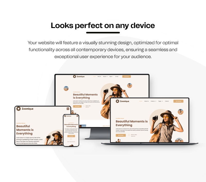 Zoomique – Kit modello Elementor per WordPress per servizi di fotografia e registrazione video - Caratteristiche Immagine 8