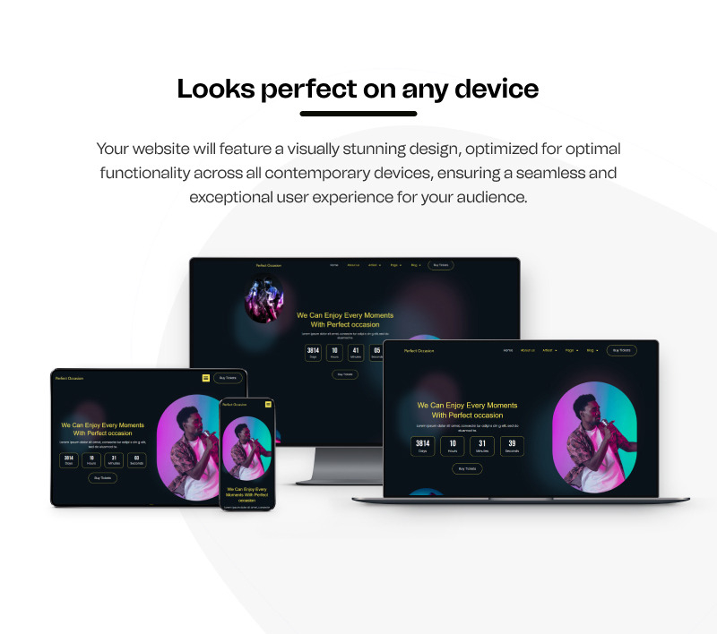Perfect Occasion – Musical Event Ready to Use WordPress Elementor Template Kit - Features Image 7