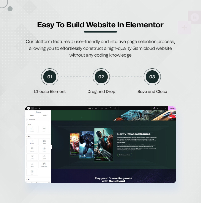 GamiCloud – zestaw narzędzi Elementor do tworzenia witryn internetowych dla platform do gier w chmurze, e-sportu i streamingu gier - Obraz funkcji 3