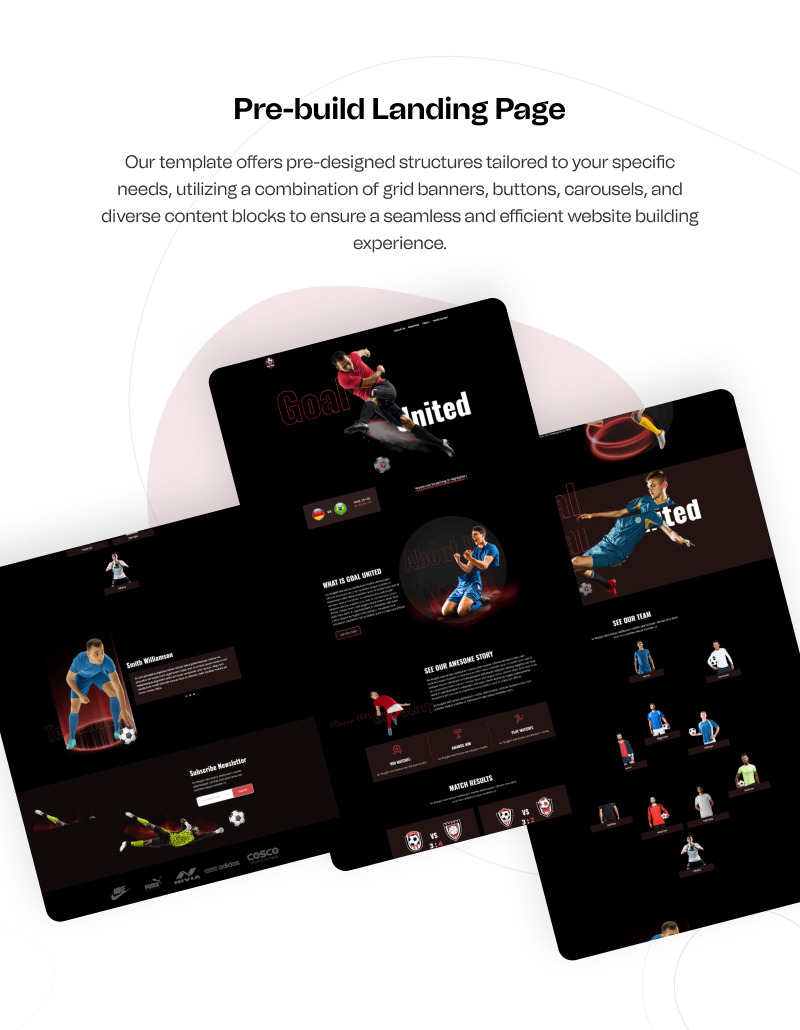 Goal United – Modello di landing page per Elementor dedicato allo sport calcistico su WordPress - Caratteristiche Immagine 5