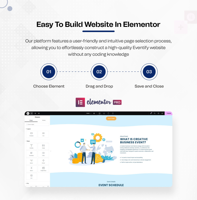 Eventify – Modern WordPress Elementor Template Kit for Events and Conferences - Features Image 3