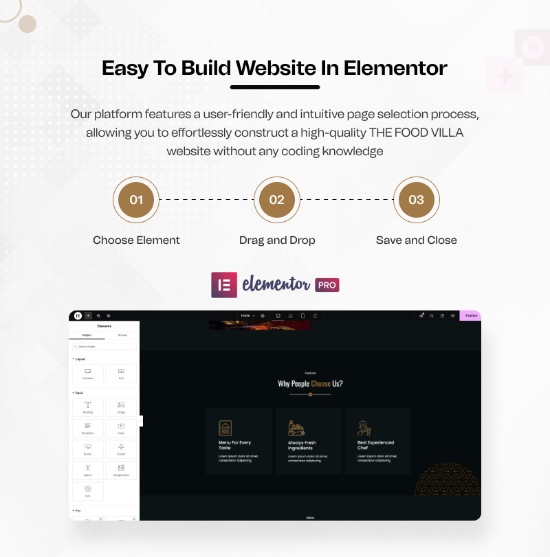 Foodvilla – Kit modello WordPress Elementor per servizi di ristorazione - Caratteristiche Immagine 3