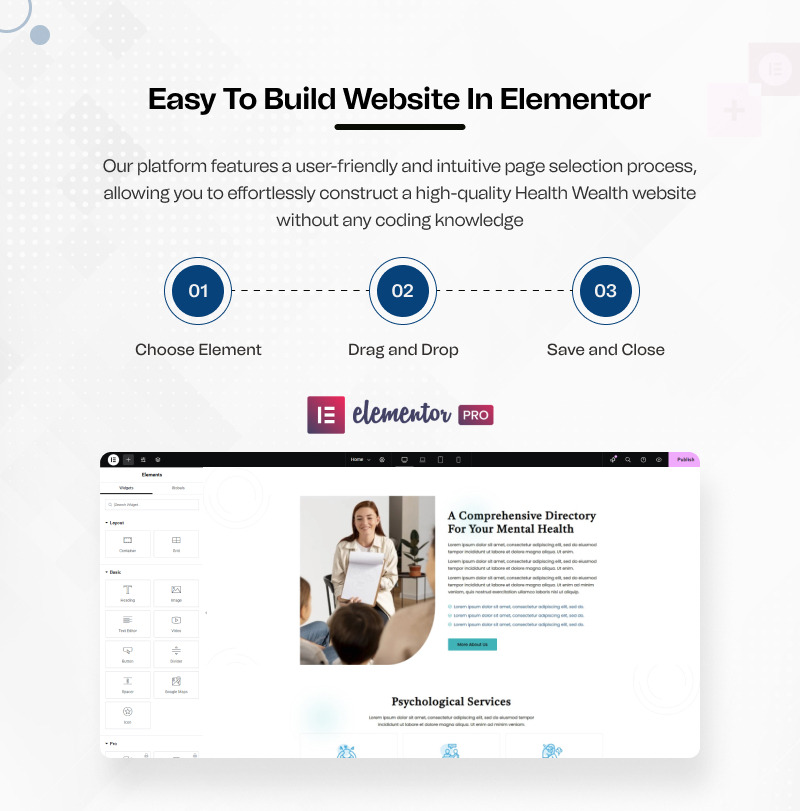 Kit modello WordPress Elementor per servizi di assistenza sanitaria e benessere - Caratteristiche Immagine 4