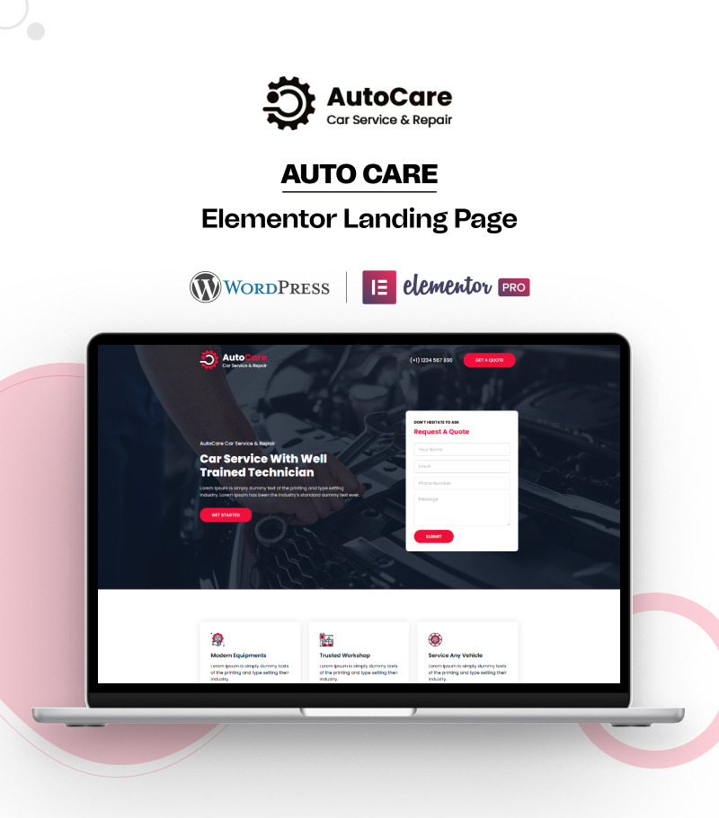 AutoCare – Pagina di destinazione Elementor per la riparazione auto su WordPress - Caratteristiche Immagine 1