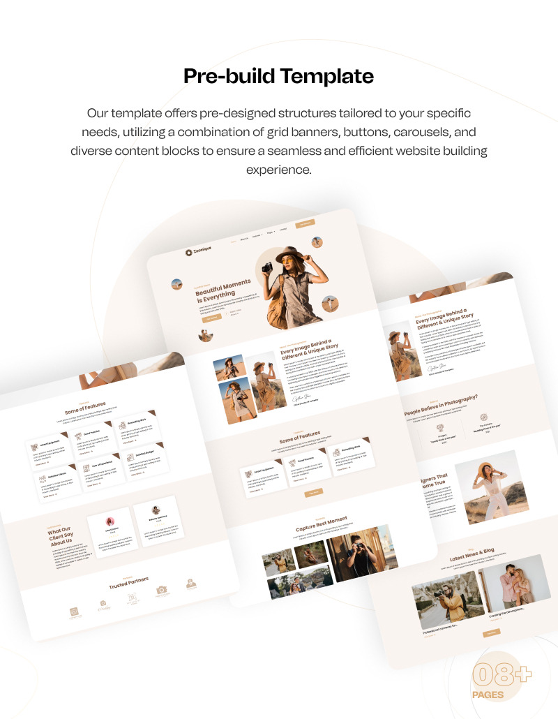 Zoomique – Kit modello Elementor per WordPress per servizi di fotografia e registrazione video - Caratteristiche Immagine 6