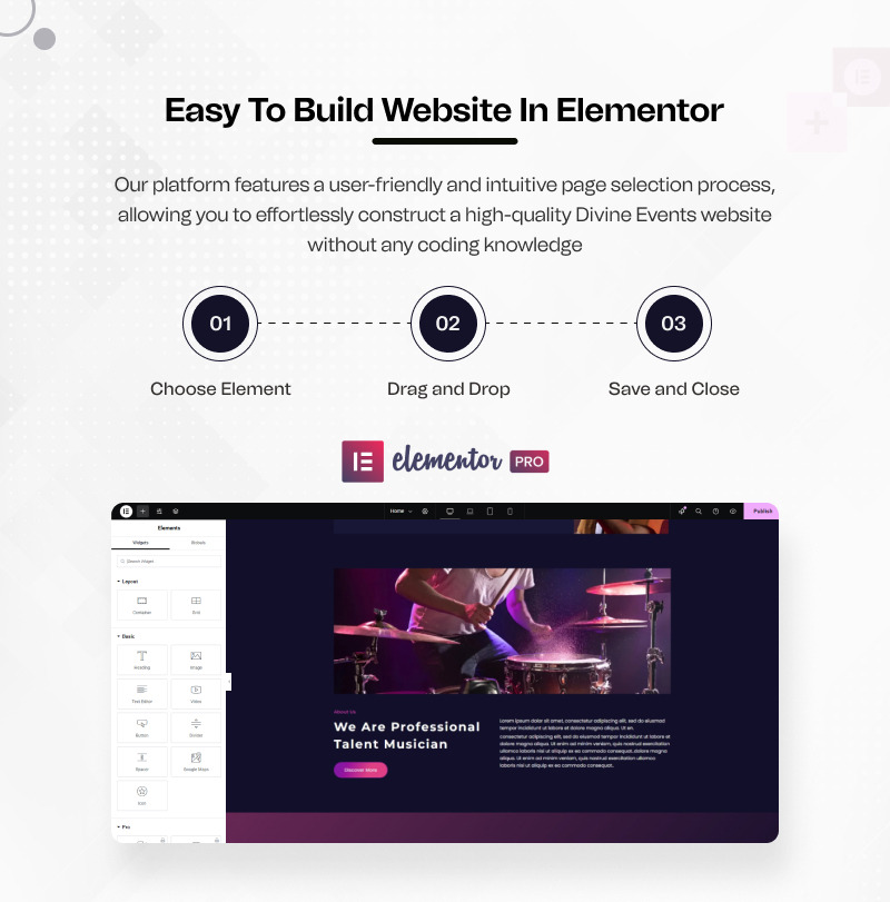 Divine Events – Musikalisches Event, gebrauchsfertiges WordPress Elementor-Vorlagen-Kit - Eigenschaften Bild 4