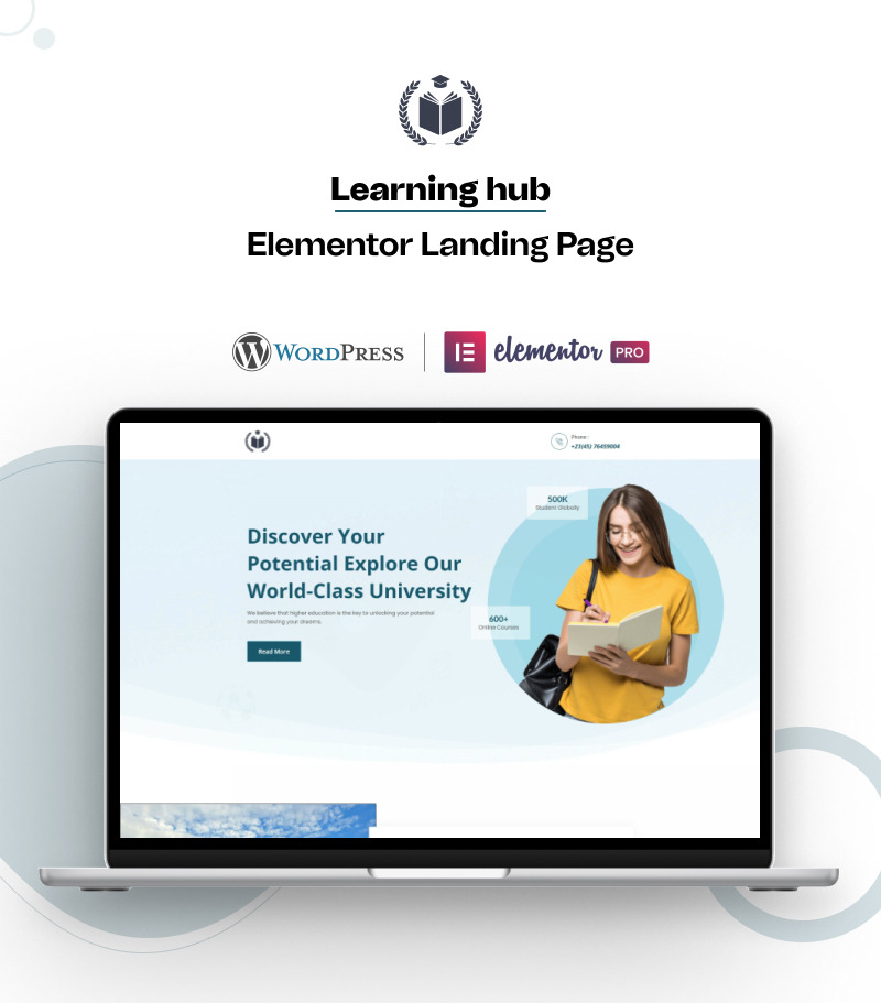 Learning Hub – Pagina di destinazione WordPress Elementor per l'istruzione universitaria e universitaria - Caratteristiche Immagine 1