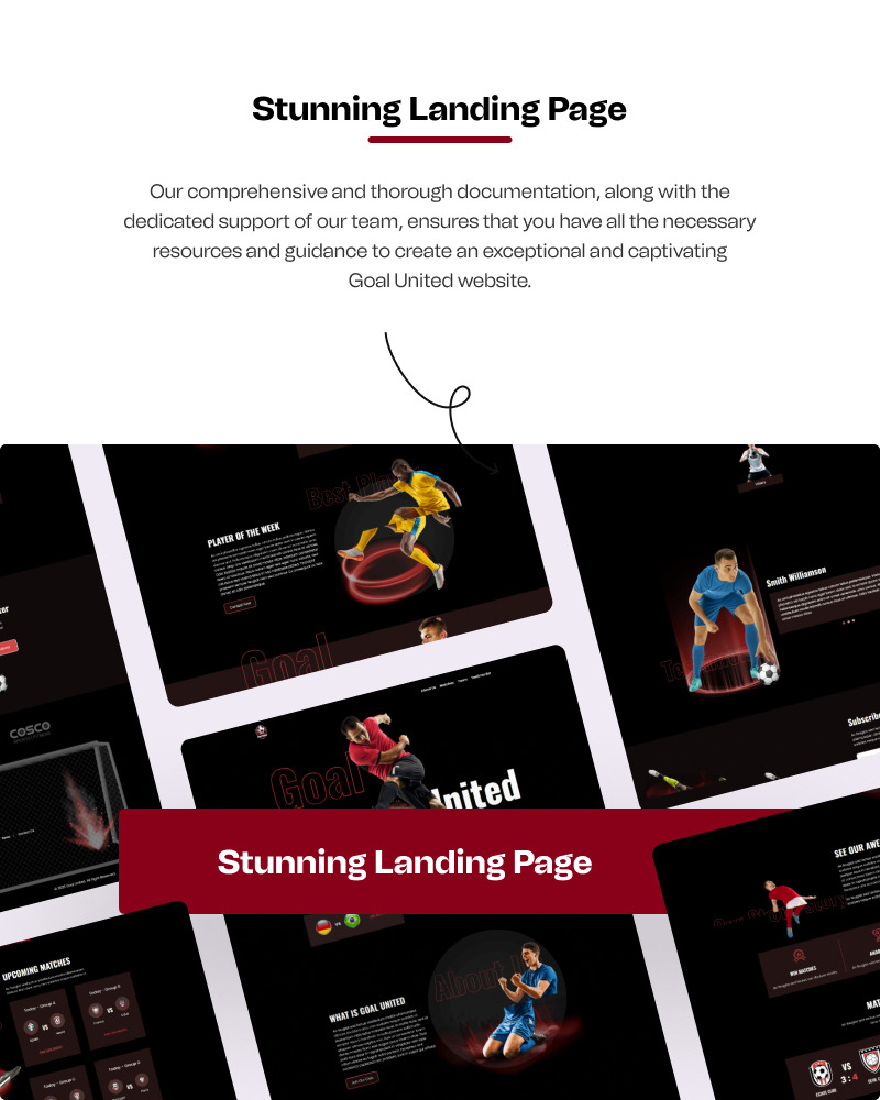 Goal United – Modello di landing page per Elementor dedicato allo sport calcistico su WordPress - Caratteristiche Immagine 2
