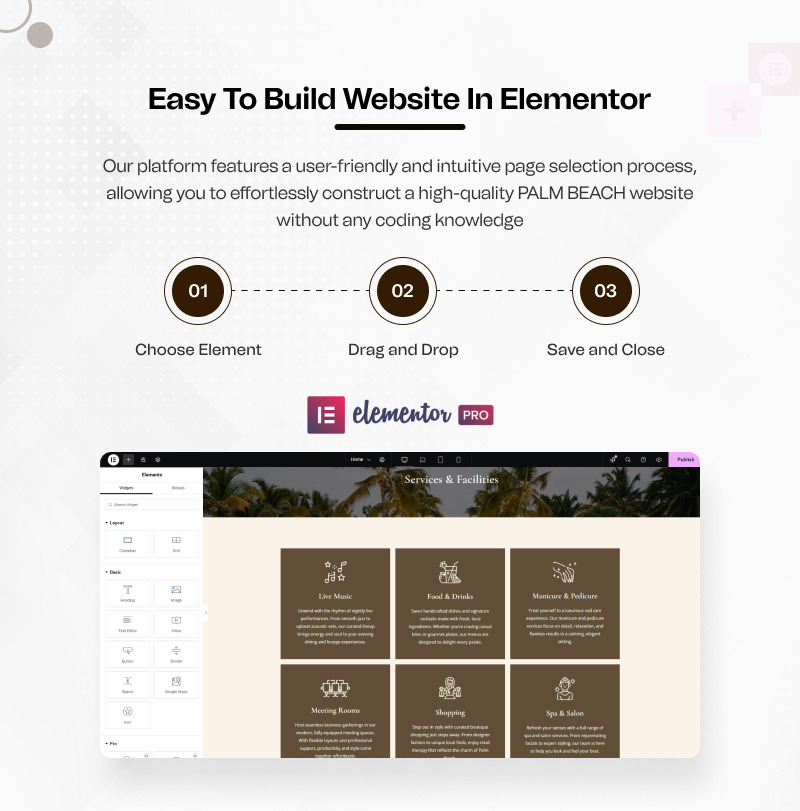 Palm Beach – Motel Klaar voor gebruik Schone en eenvoudige WordPress Elementor Kit - Features Image 4