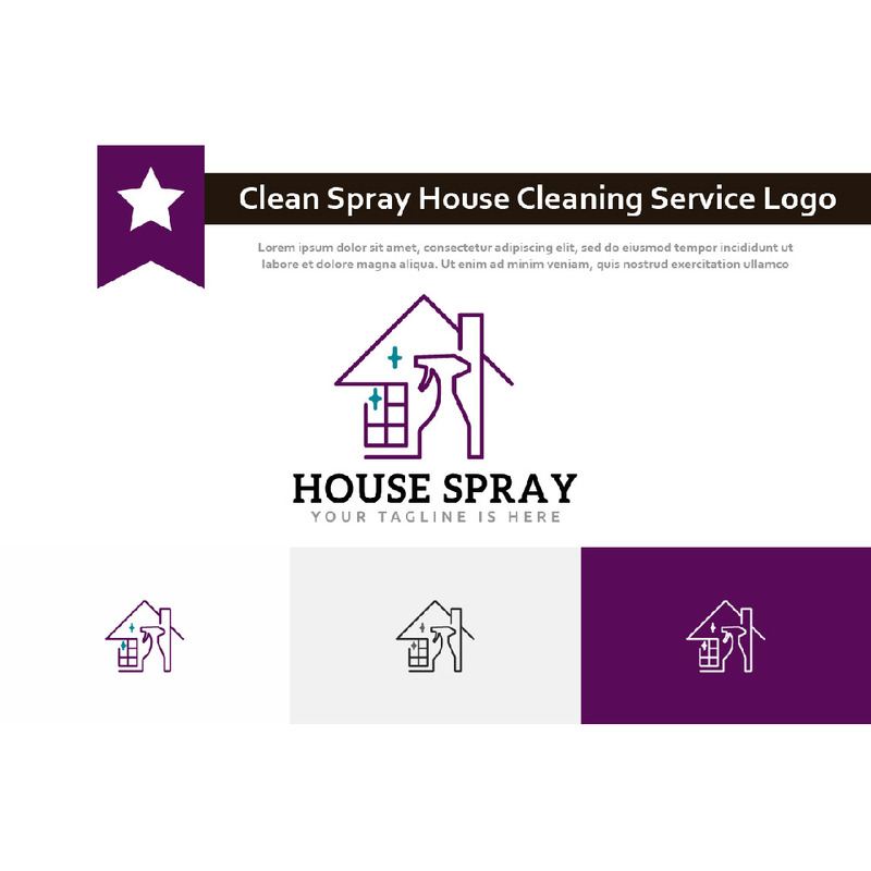 Logotipo de estilo de línea de servicio de limpieza de casa de spray limpio - Características Imagen 1