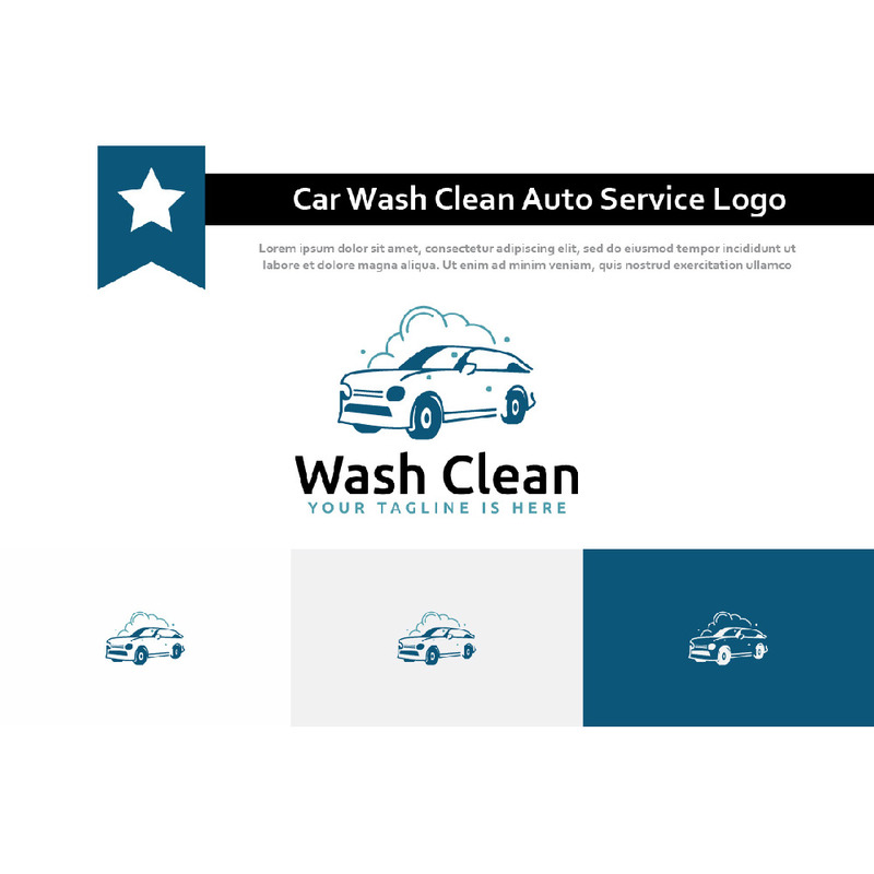 Car Wash Clean Silhouette Carwash Soap Foam Auto Service Logo - Features Image 1
