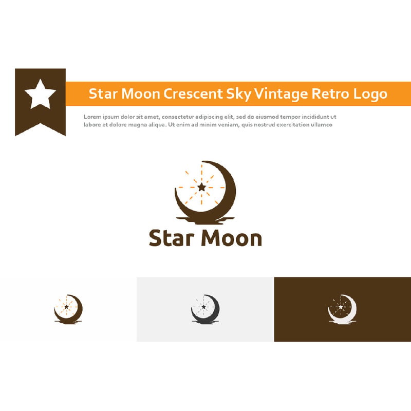Star Moon Crescent Night Sky Vintage Retro Logo - Features Image 1