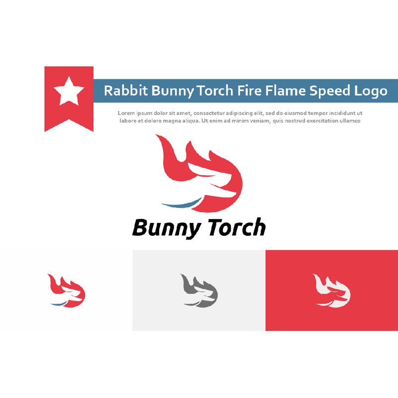 Fierce Racing Rabbit Logo Rabbit Bunny Torch Fire Flame Running Speed Logo