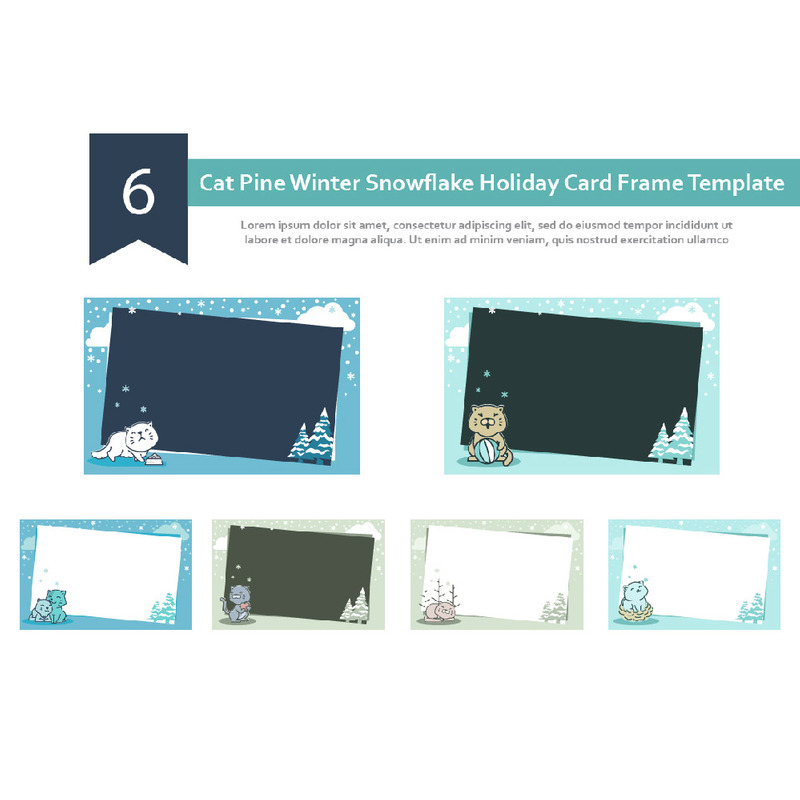 6 Cat Pine Winter Snowflake Holiday Card Ram Bakgrund - Features Image 1