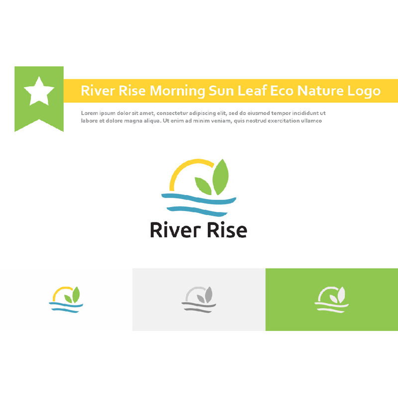 River Rise Morning Sun Leaf Eco Natuur Eenvoudig Logo - Functieafbeelding 1