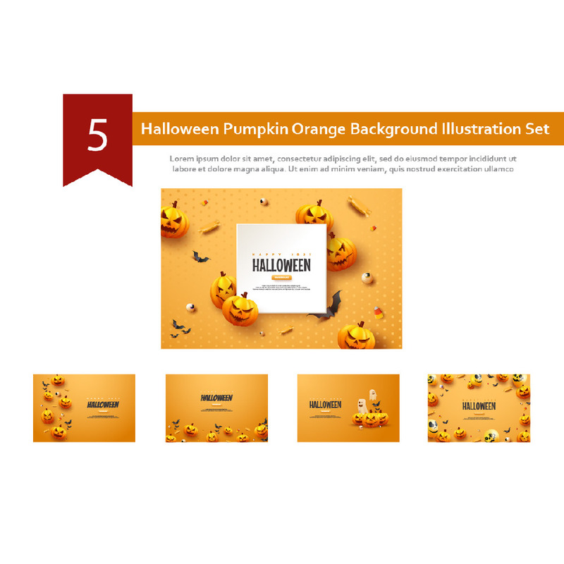 5 Halloween Pumpa Orange Bakgrund Illustration Set - Features Image 1