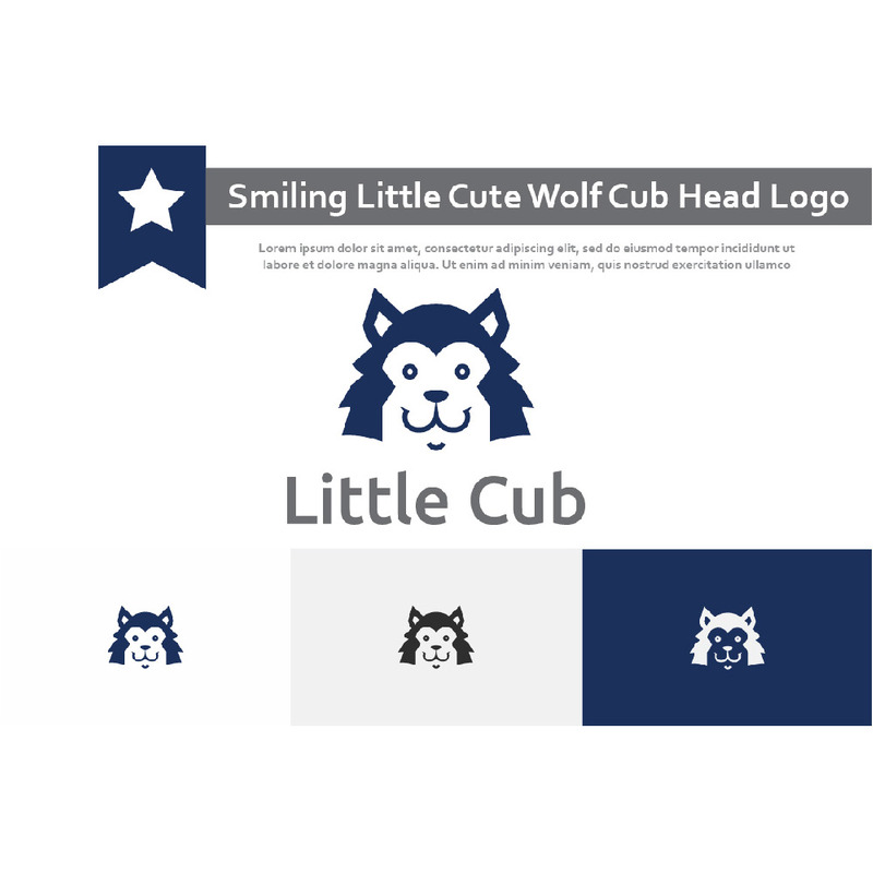 Smiling Little Cute Wolf Cub Head Logo - Features Image 1