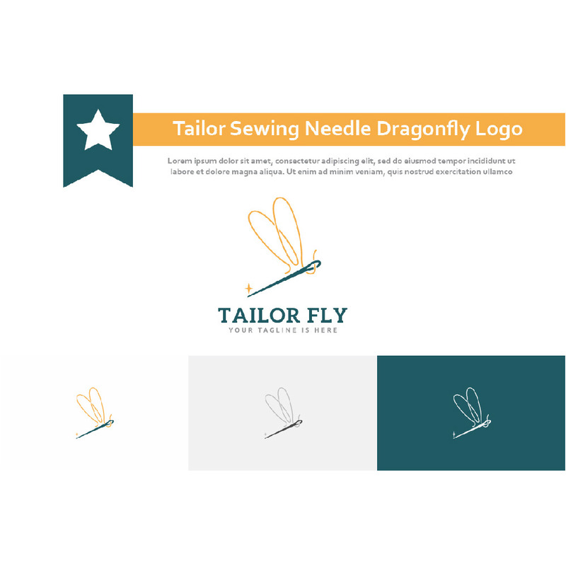 Beautiful Elegant Tailor Sewing Needle Dragonfly Wings Fly Logo Idea