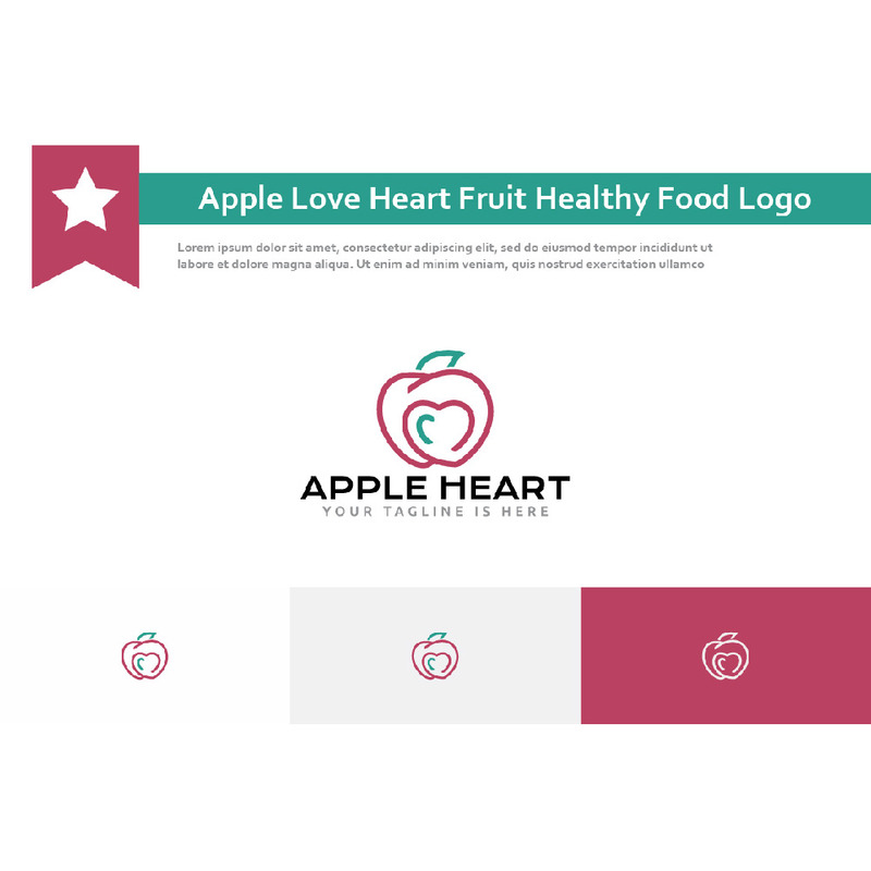 Logo Apple Love Heart Fruit Healthy Food Line - Caratteristiche Immagine 1