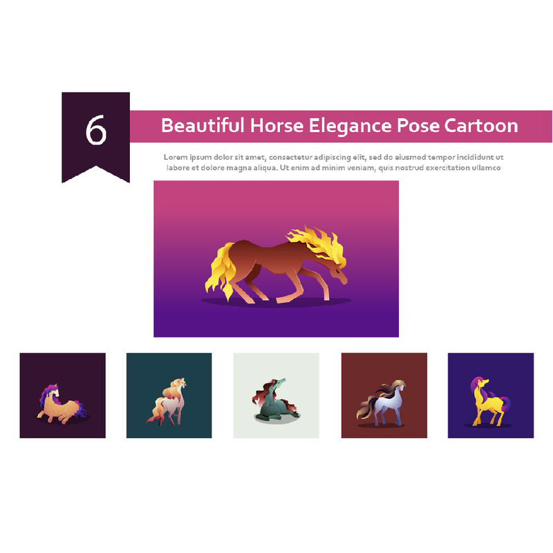 6 schöne Pferd Eleganz Pose Cartoon Illustration - Eigenschaften Bild 1