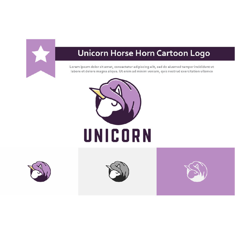Mignon Licorne Cheval Corne Tête Animal Dessin Animé Logo - Caractéristiques de l’image 1