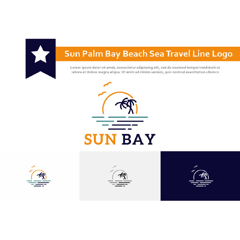 Sun Palm Bay Beach Coast Sea Nature Tour Travel Line Style Logo - Features Image 1