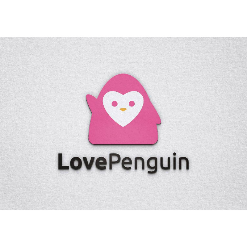 Modello di logo con personaggio dei cartoni animati di pinguino con cuore e mano che saluta - Caratteristiche Immagine 1