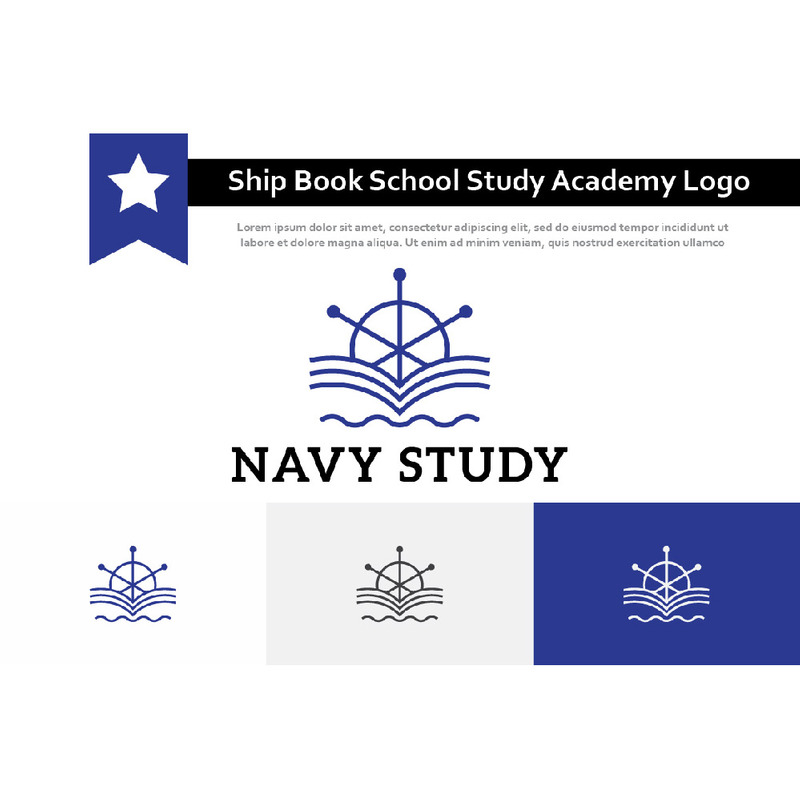 Ship Wheel Navy Book School Study Education Academy Line Logo - Features Image 1