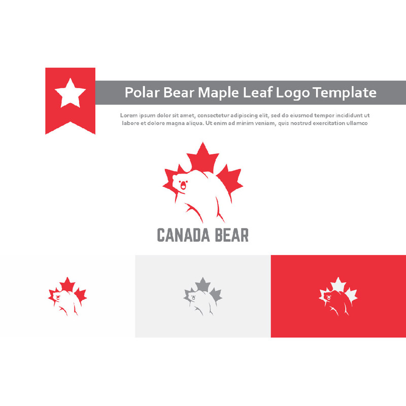 Canada Polar Bear Maple Leaf Negative Space Logo Template - Features Image 1