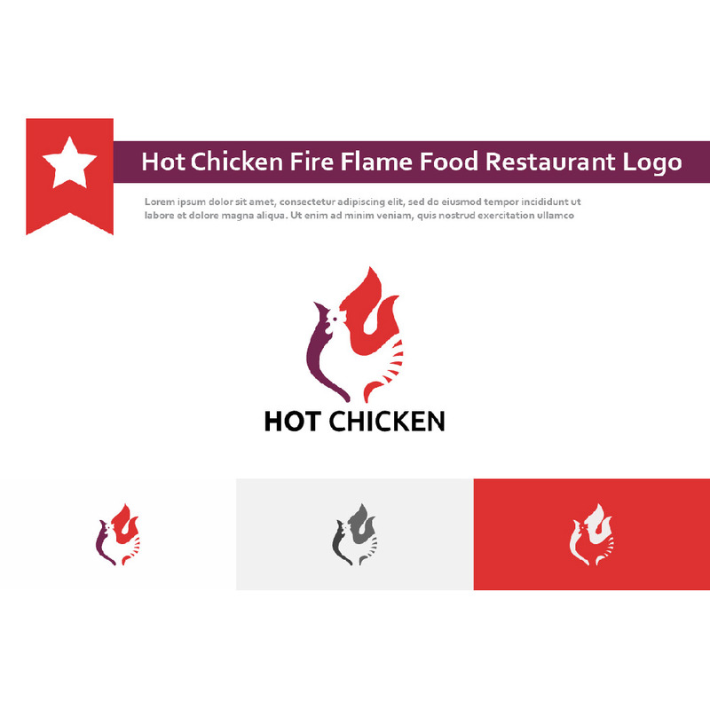 Logotipo de restaurante de comida a la parrilla con llama de fuego de pollo caliente - Características Imagen 1