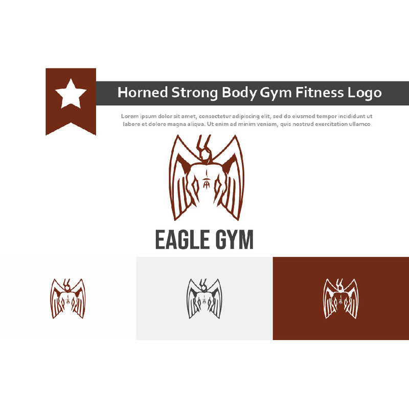 Horned Eagle Man Wings Strong Body Builder Gym Fitness Center Logo - Features Image 1