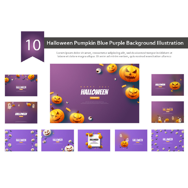 10 illustrazione di sfondo viola blu zucca di Halloween - Caratteristiche Immagine 1