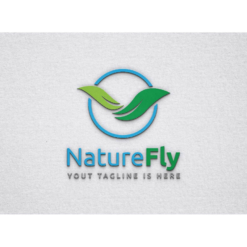 Modello di logo aziendale con ali volanti e foglie verdi della natura circolare - Caratteristiche Immagine 1
