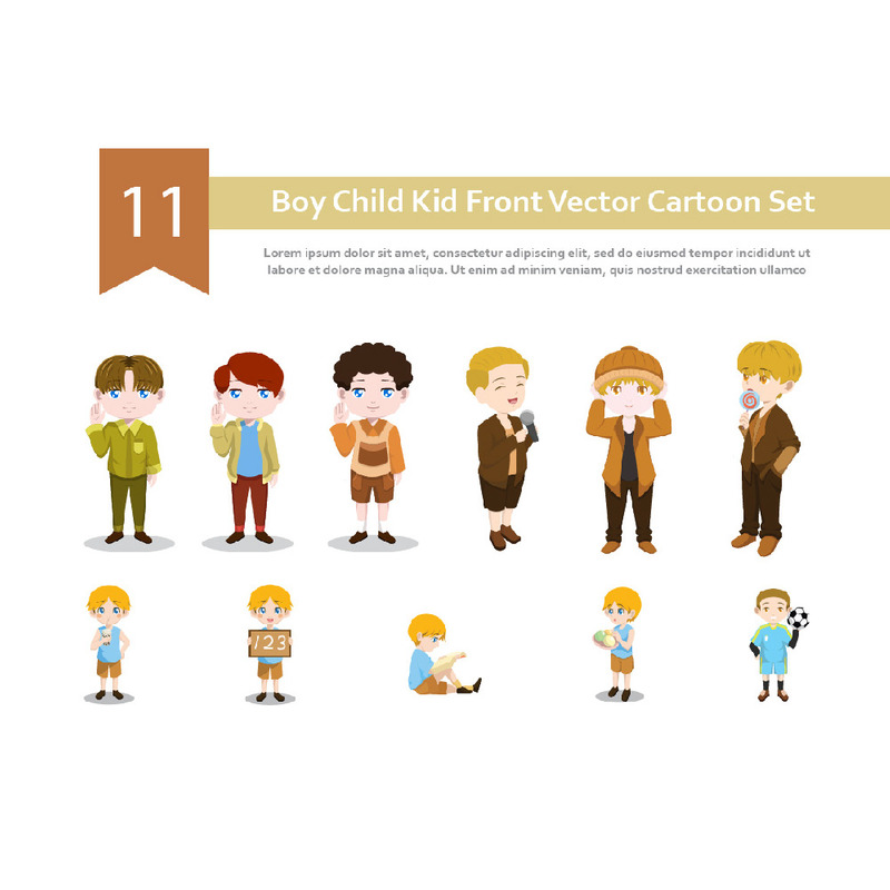 11 Pojke Barn Kid Fram Vektor Tecknad Set Illustration - Features Image 1