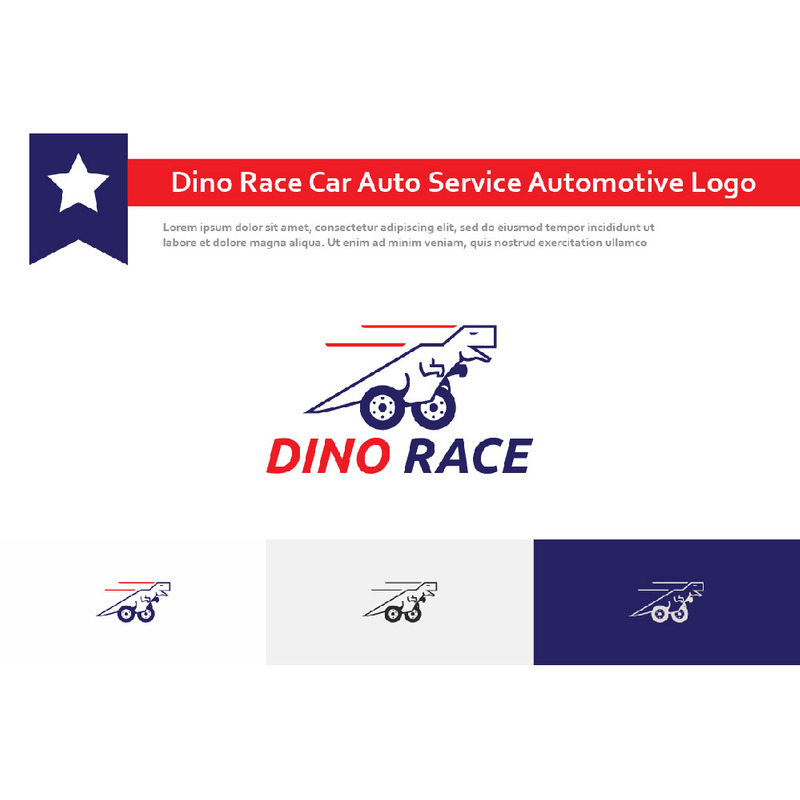 Dino Race Dinosaur Car Auto Service Automotive Vehicle Logo - Features Image 1