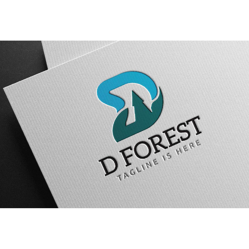 Modello di logo per attività commerciale con albero di pino e foresta, lettera D, alfabeto - Caratteristiche Immagine 1