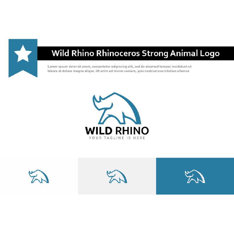 Wild Rhino Rhinoceros Strong Animal Nature Line Style Logo