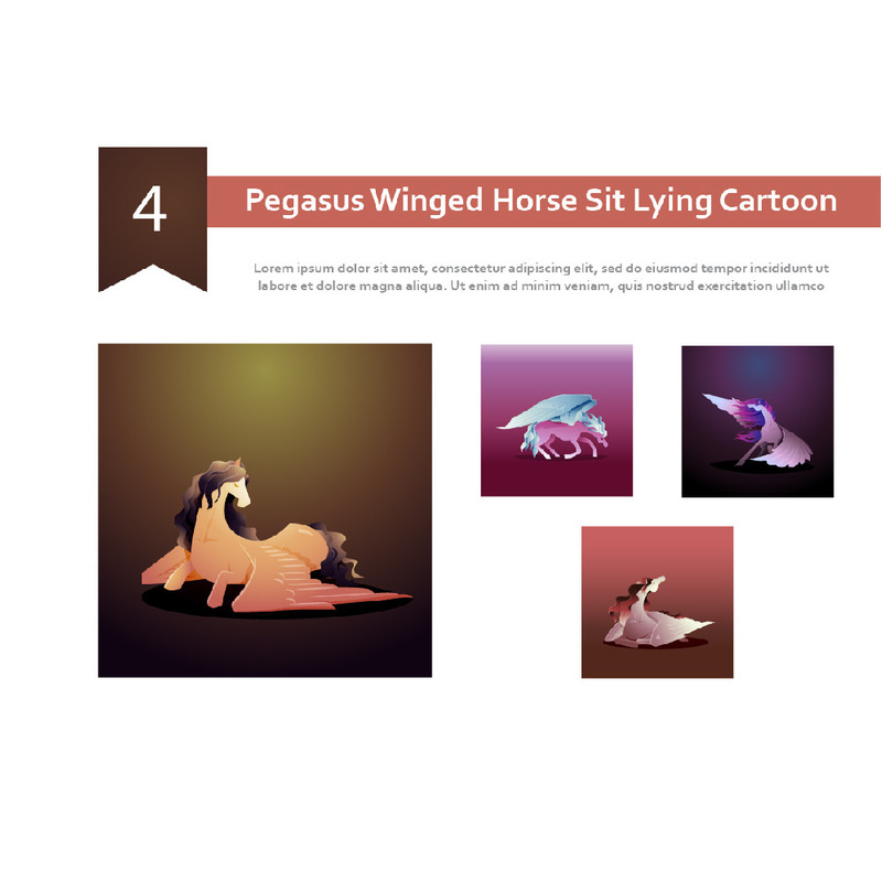 4 Pegasus bevingad häst sitter liggande tecknad illustration - Features Image 1