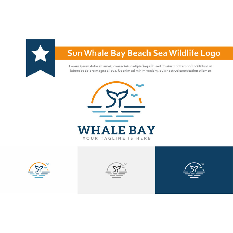 Sun Whale Bay Beach Coast Sea Nature Wildlife Monoline Style Logo - Features Image 1
