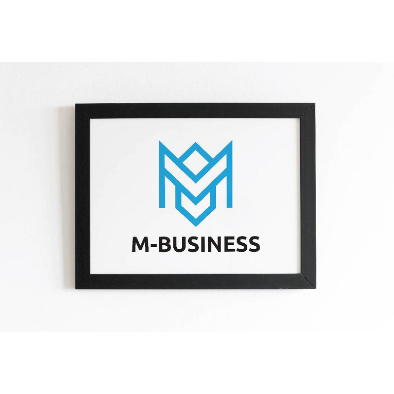 Modello di logo astratto con linea a freccia e lettera M blu per il marchio aziendale - Caratteristiche Immagine 1