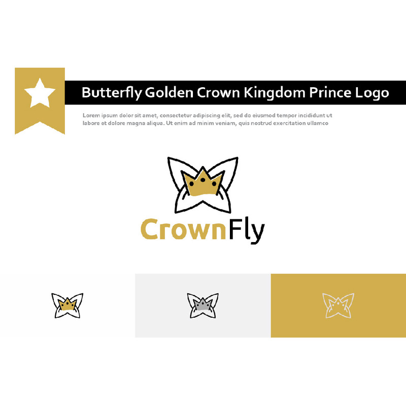 Butterfly Golden Crown Kingdom Prince Line Business Logo - Features Image 1