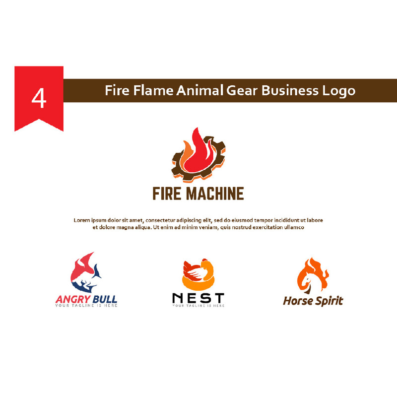 4 Fire Flame Animal Gear Business Logo - Features Image 1