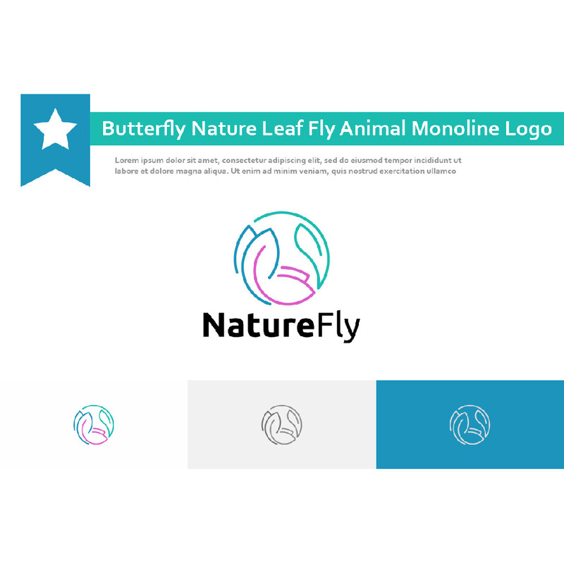 Бабочка Природа Лист Летать Животное Simple Monoline Logo - Features Image 1