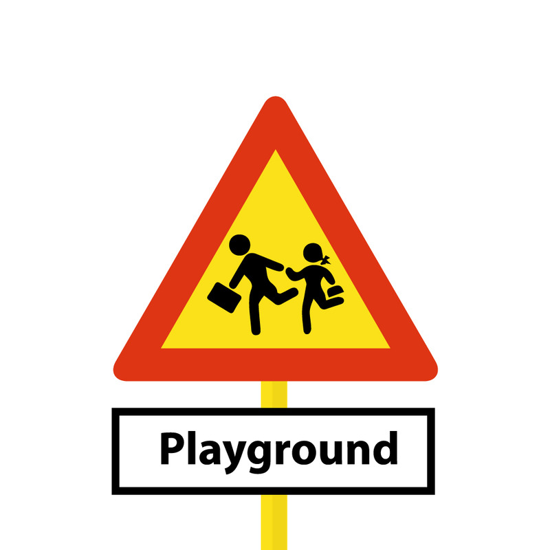 Cartello triangolare di avvertimento per parco giochi vicino a una scuola - Caratteristiche Immagine 1