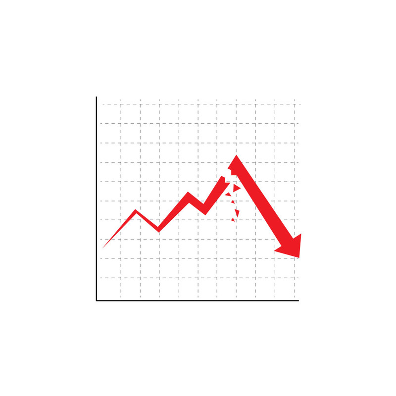 Grafico aziendale con freccia rossa che cade verso il basso che mostra un forte declino economico - Caratteristiche Immagine 1